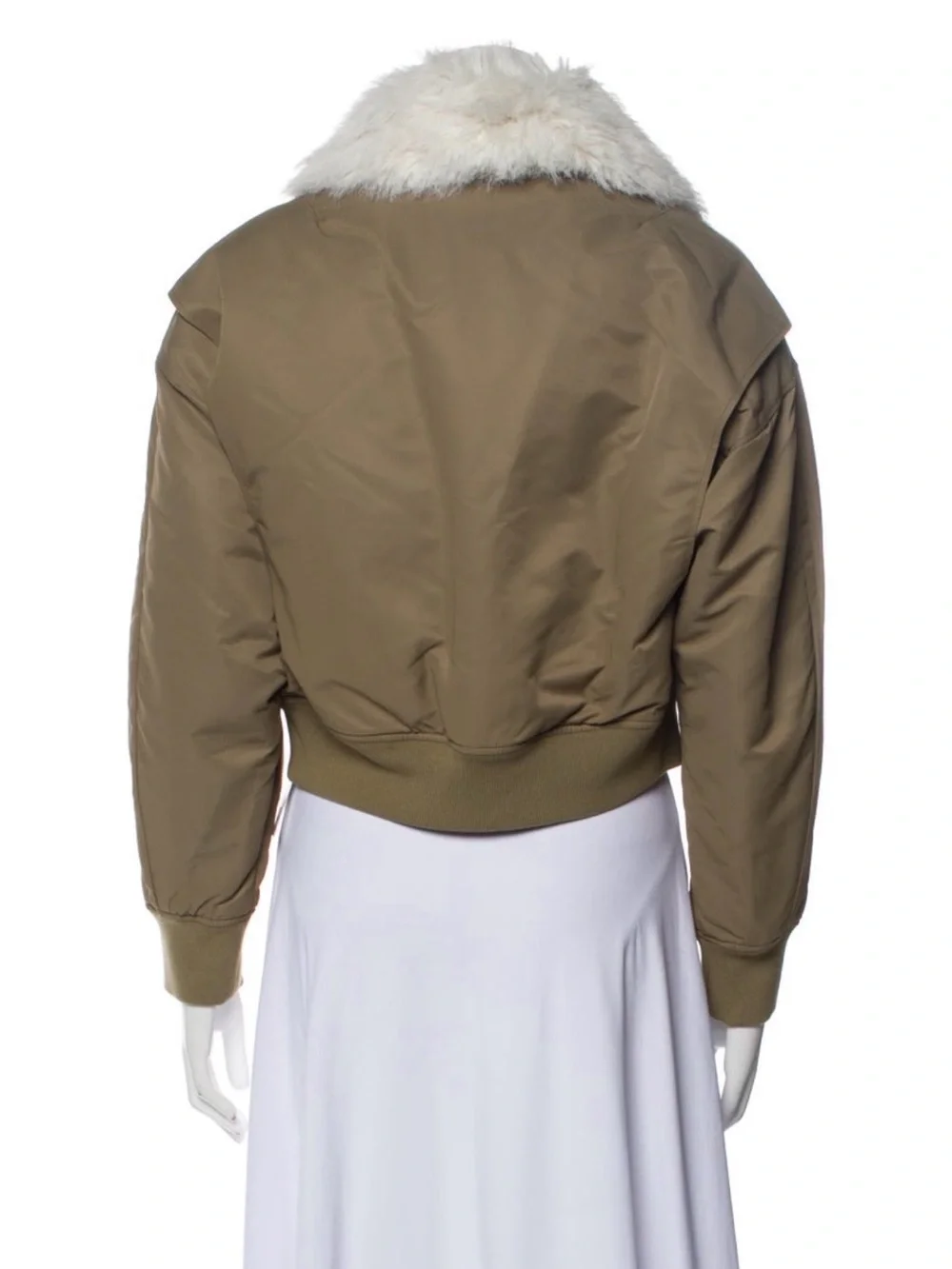 rag & bone Olive Bomber Jacket with Cream Faux Fur Collar